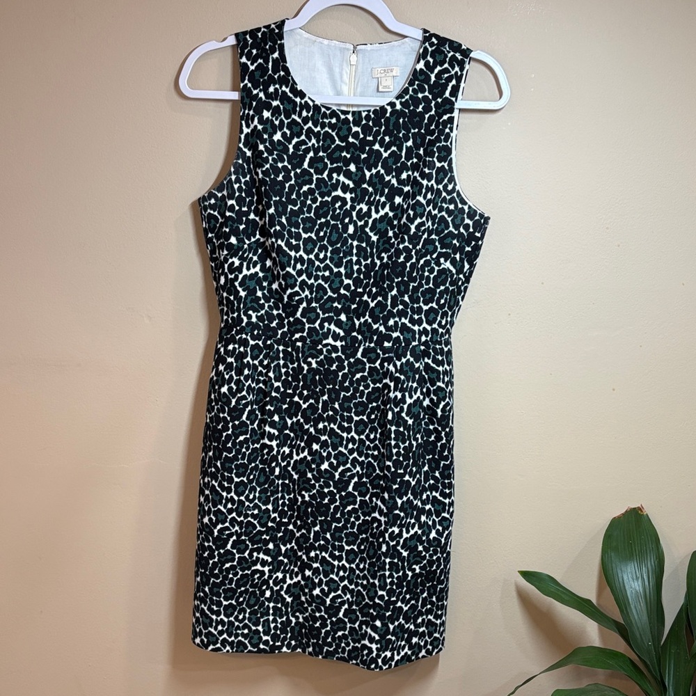 J Cew Black, Green, and White Leopard Print Sleeveless Sheath Dress, 2